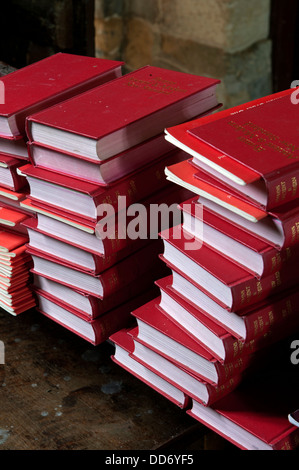 Prayer books in St. Michael`s Church, Barford St. Michael, Oxfordshire, England, UK Stock Photo